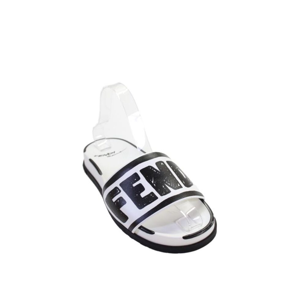 Fendi Women's Open Toe Rubber Slides Sandals White/Black Size 36